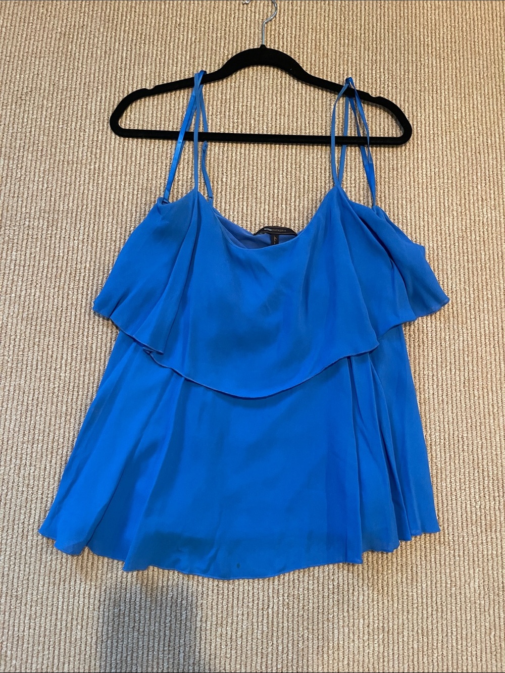 BCBGMaxAzria Royal Blue Ruffled Spaghetti Strap Camisole